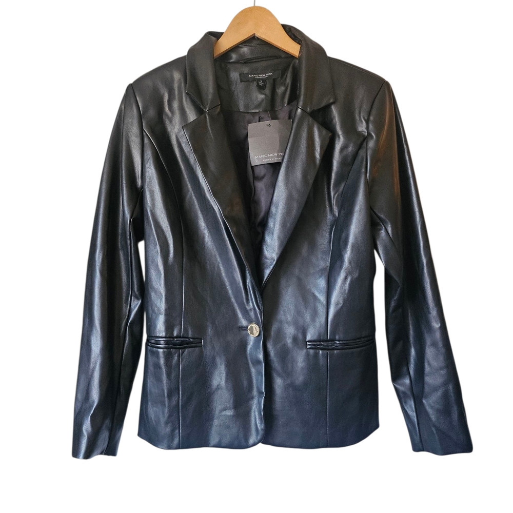 Marc New York Faux Leather Edgy Rocker Blazer Jacket, Size M NWT